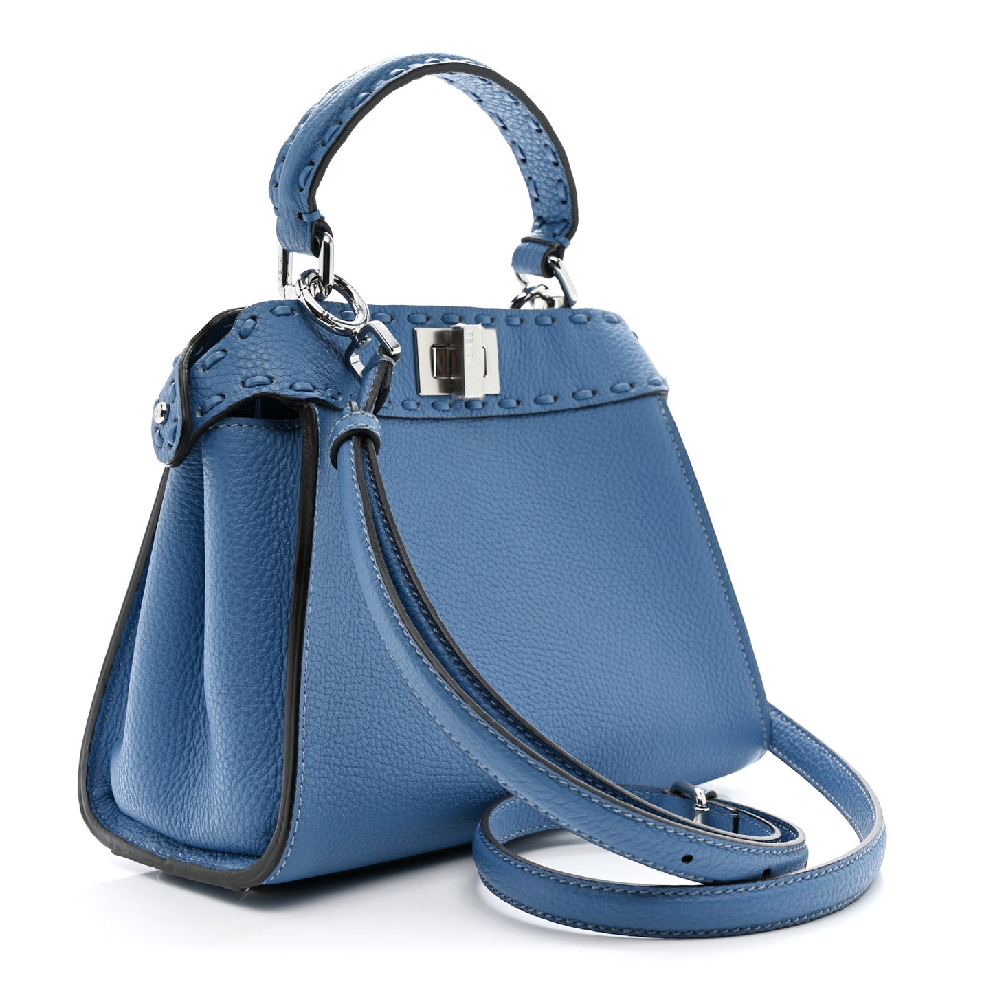 Cuoio Romano Selleria Macro Stitchings Mini Peekaboo Iconic Satchel Argento Blue