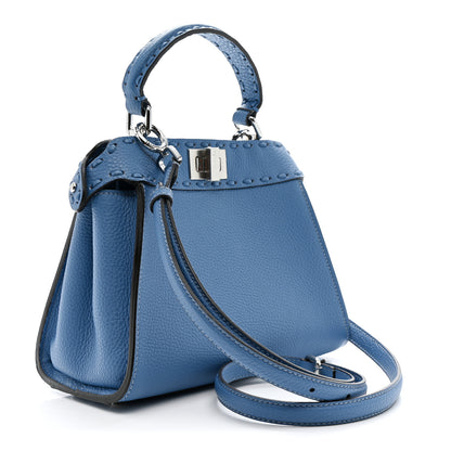 Fendi Cuoio Romano Selleria Macro Stitchings Mini Peekaboo Iconic Satchel Argento Blue 3 of 11