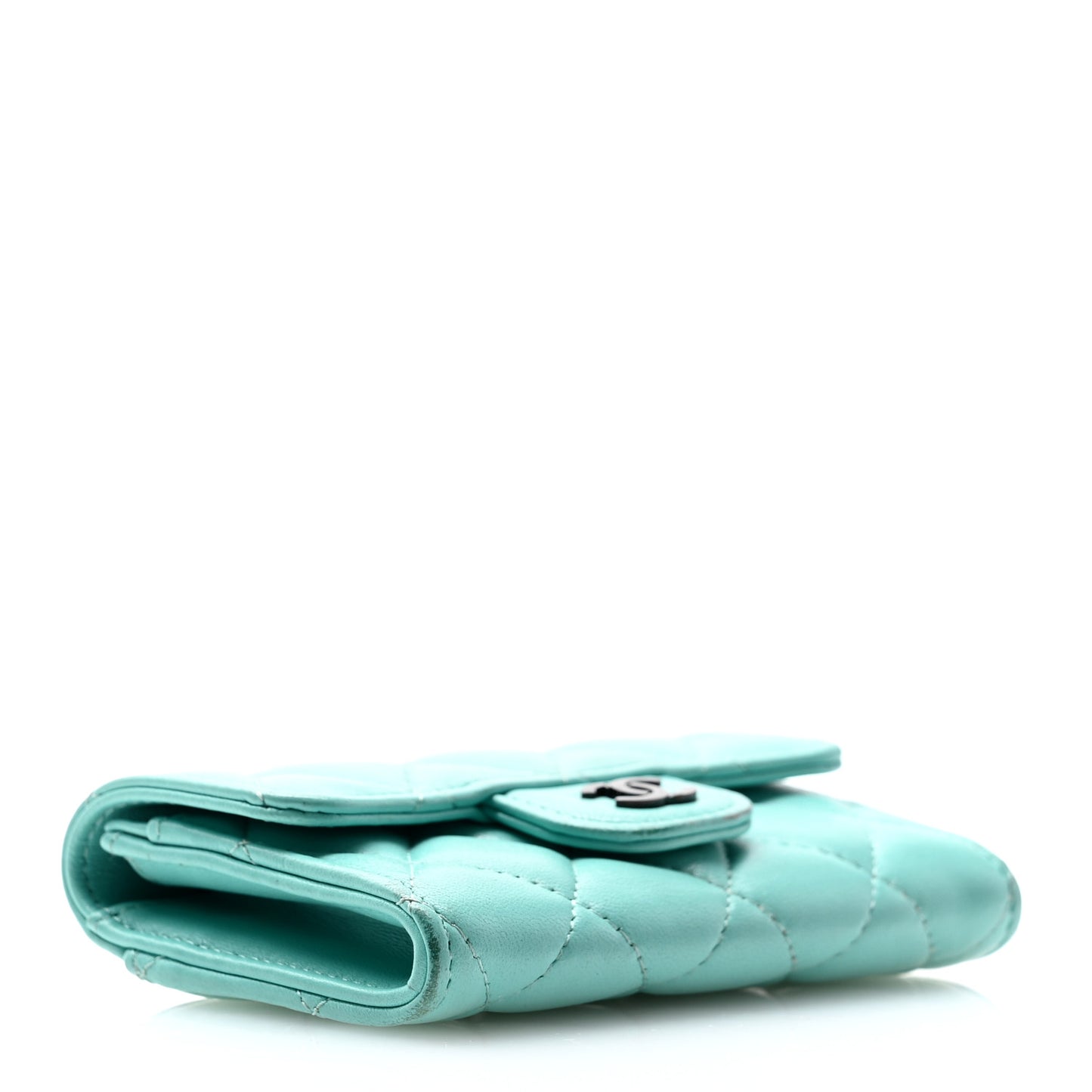 Lambskin Quilted Flap Card Holder Wallet Light Blue