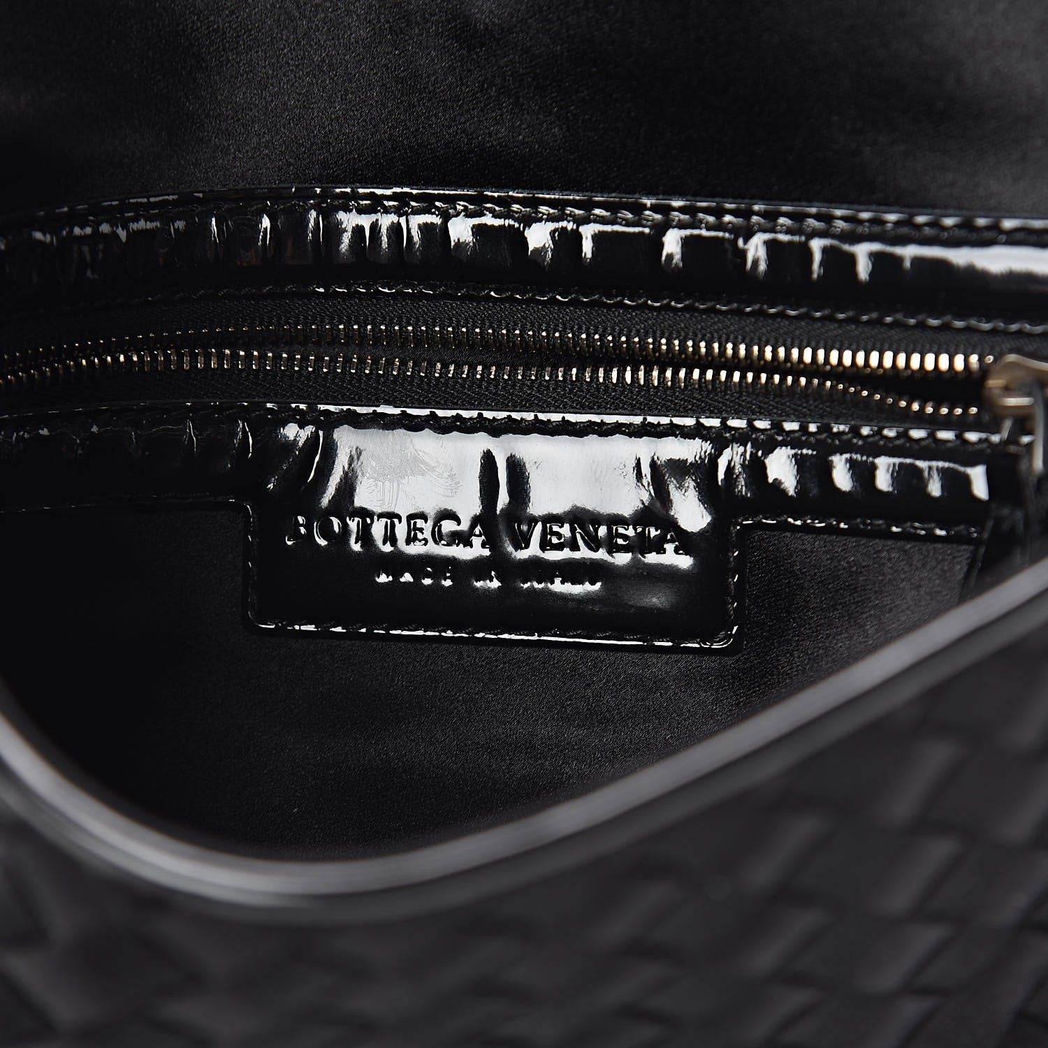 Bottega Veneta Satin Patent Intrecciato Flap Clutch Black 6 of 7