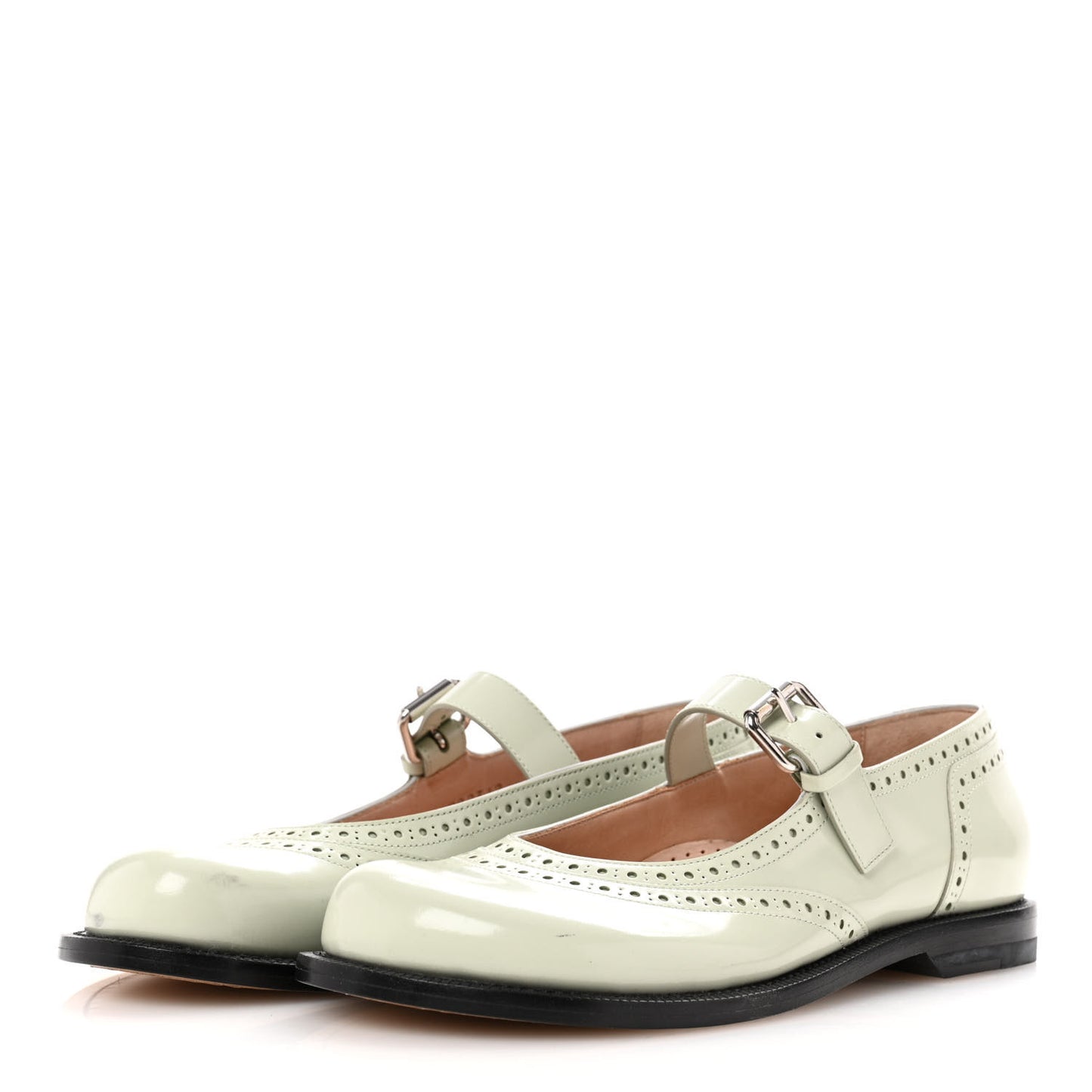 Brushed Calfskin Mary Jane Flats 37 Light Green