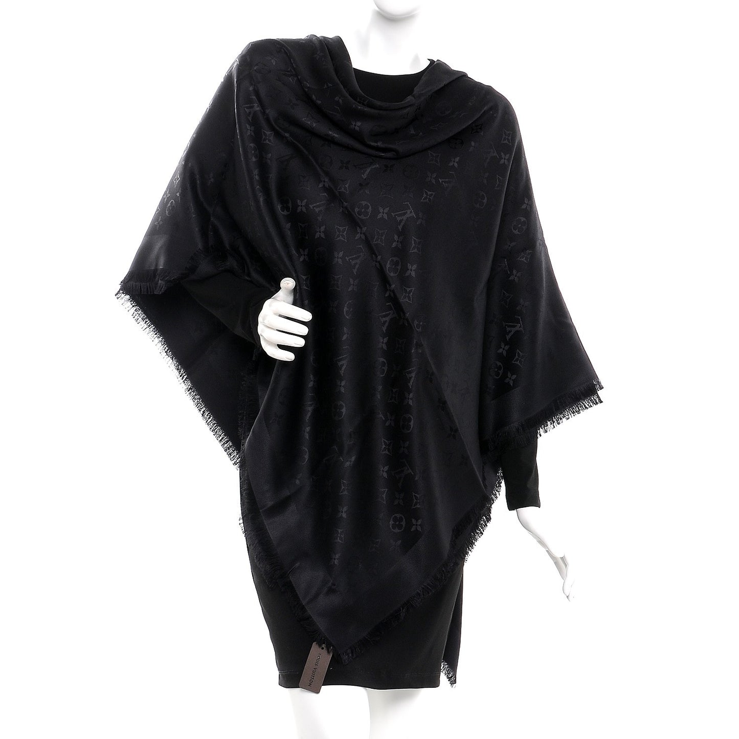 Silk Wool Monogram Shawl Black
