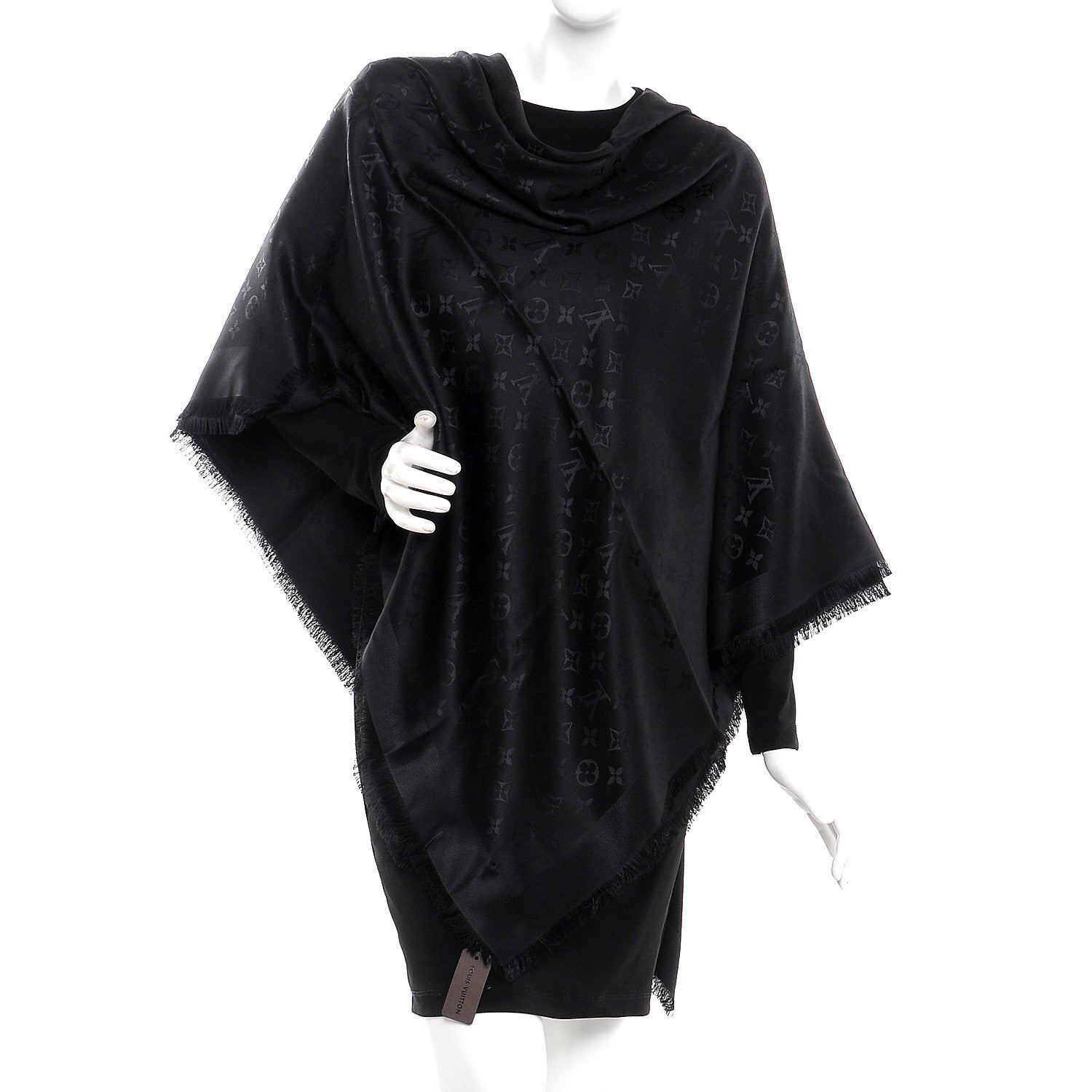 Louis Vuitton Silk Wool Monogram Shawl Black 2 of 4