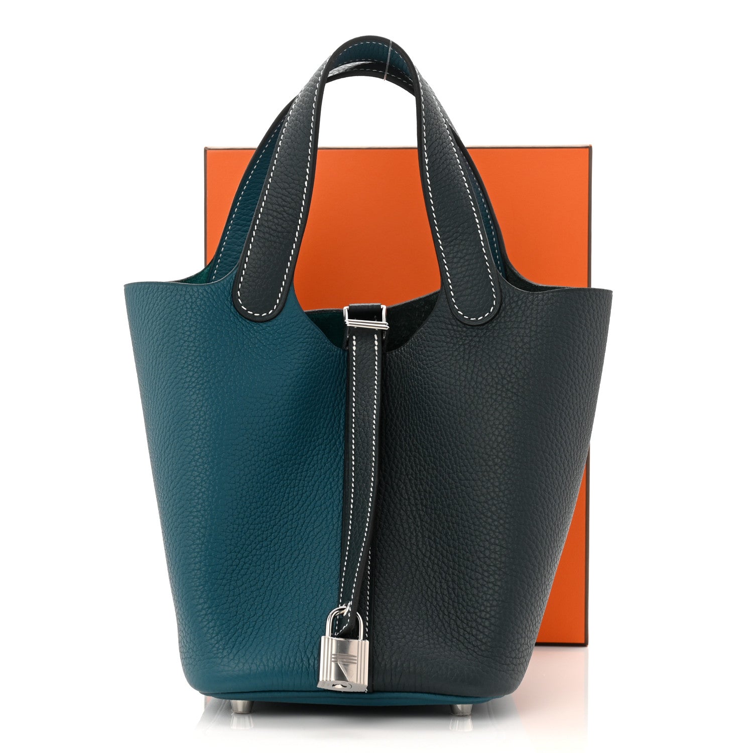 Hermes Taurillon Clemence Casaque Picotin Lock 18 PM Vert Bosphore