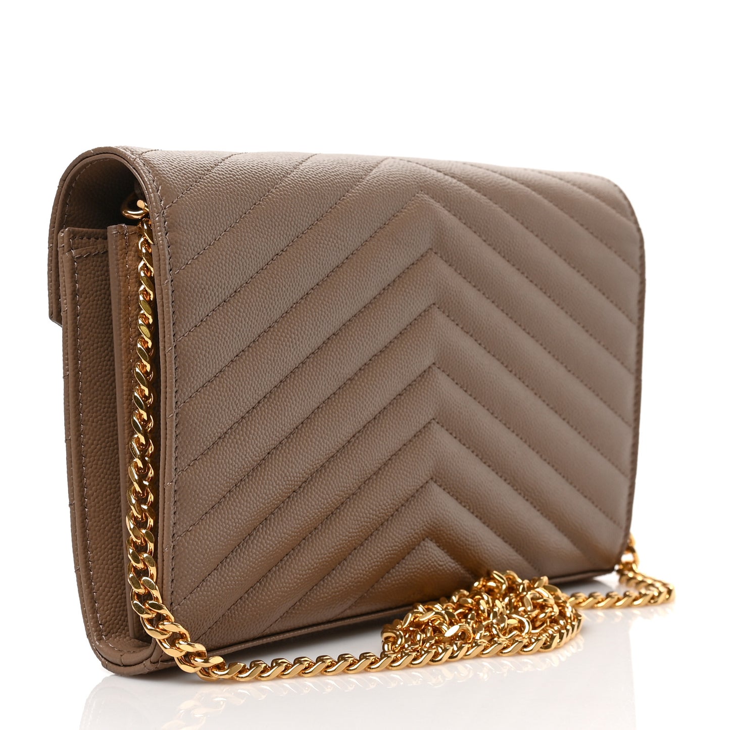 Grain De Poudre Matelasse Chevron Monogram Chain Wallet Taupe