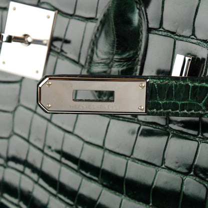 Hermes Shiny Porosus Crocodile Birkin 30 Vert Fonce 9 of 20