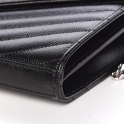 Saint Laurent Grain De Poudre Matelasse Chevron Medium Monogram Chain Wallet Black 8 of 9