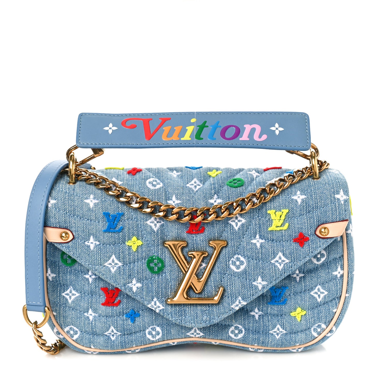 Embroidered Monogram Denim New Wave Chain MM