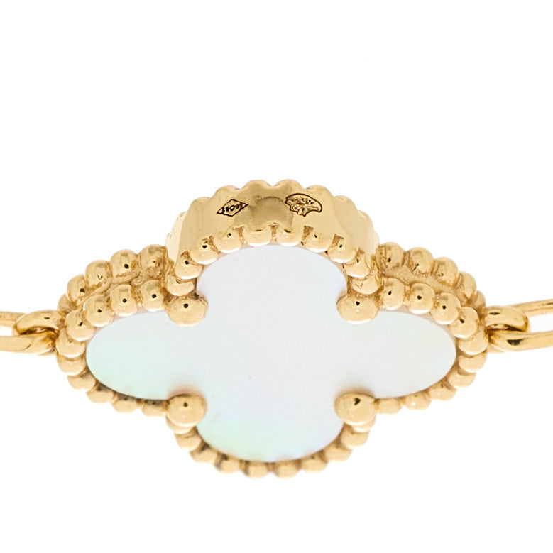 Van Cleef & Arpels 18K Yellow Gold Mother of Pearl 5 Motifs Vintage Alhambra Bracelet 4 of 5