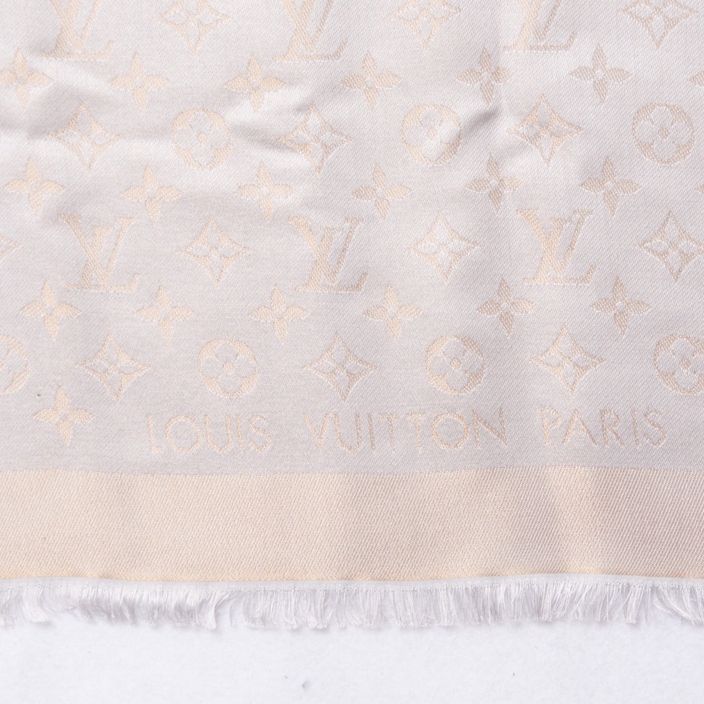 Silk Wool Monogram Shine Shawl Beige
