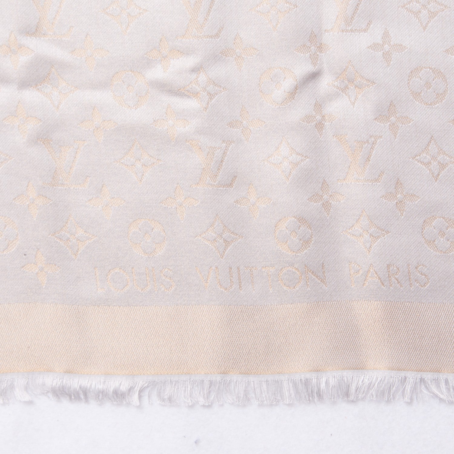 Louis Vuitton Silk Wool Monogram Shine Shawl Beige 3 of 4