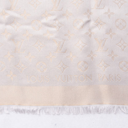 Louis Vuitton Silk Wool Monogram Shine Shawl Beige 3 of 4