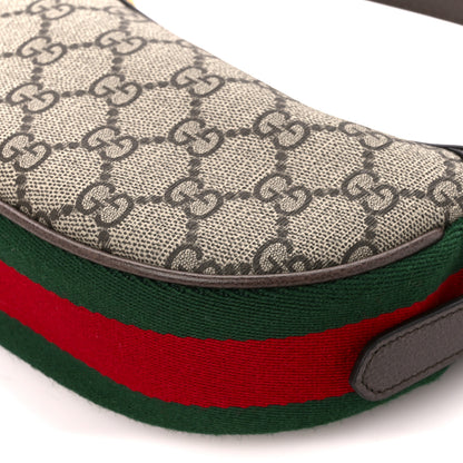 Gucci GG Supreme Monogram Textured Calfskin Web Mini Ophidia Half Moon Hobo Beige Ebony New Acero 10 of 10