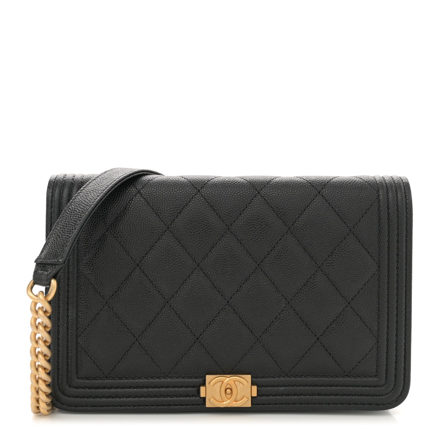 Chanel Caviar Quilted Boy Wallet On Chain WOC Black 1 of 12