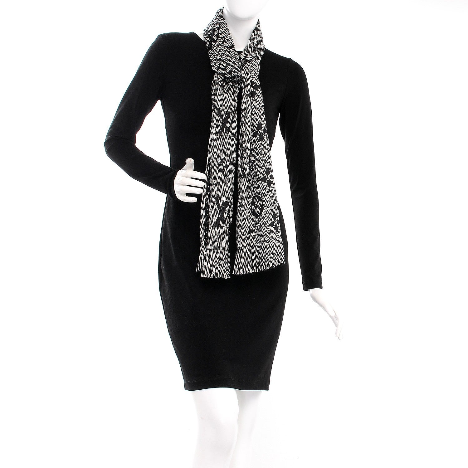 Louis Vuitton Wool Silk Logomania Mix Scarf Black 2 of 4