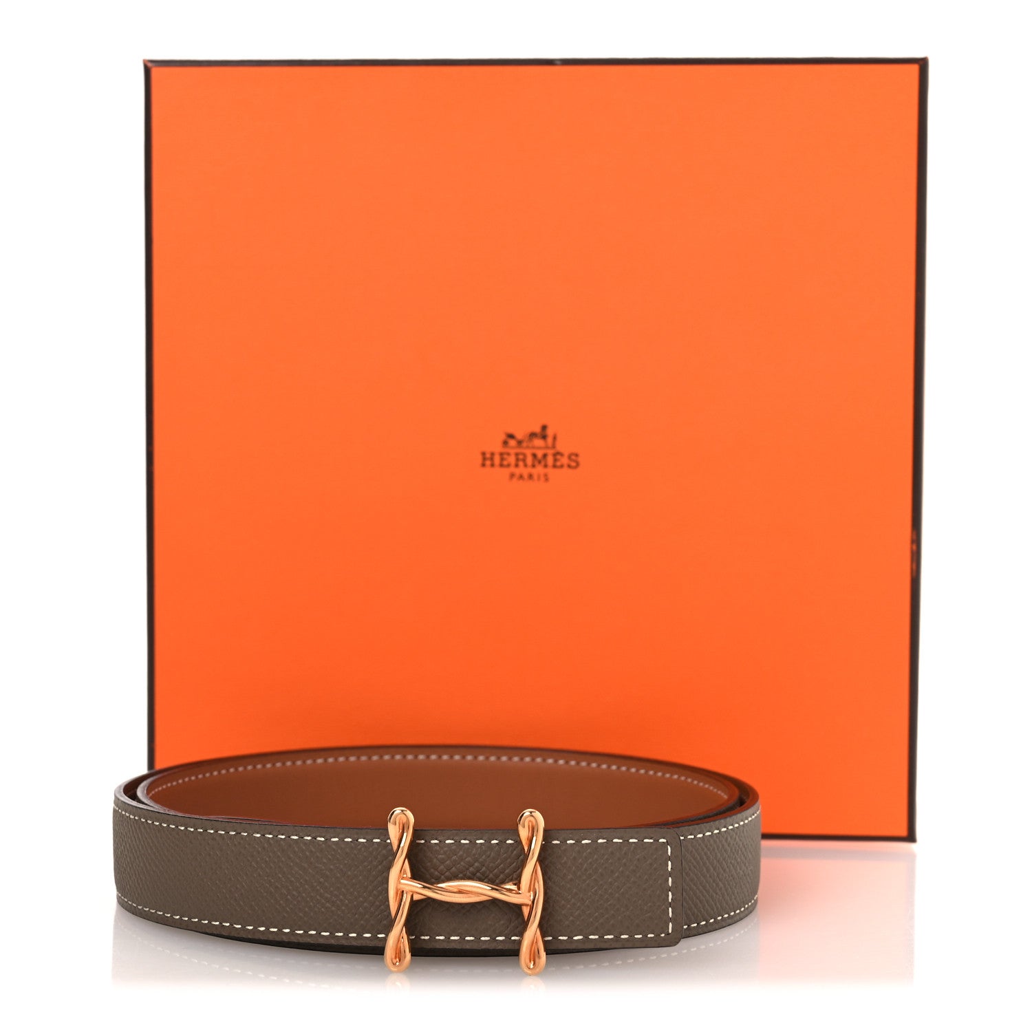 Hermes Swift Epsom 24mm H Torsade Belt 85 34 Etoupe Gold 6 of 6