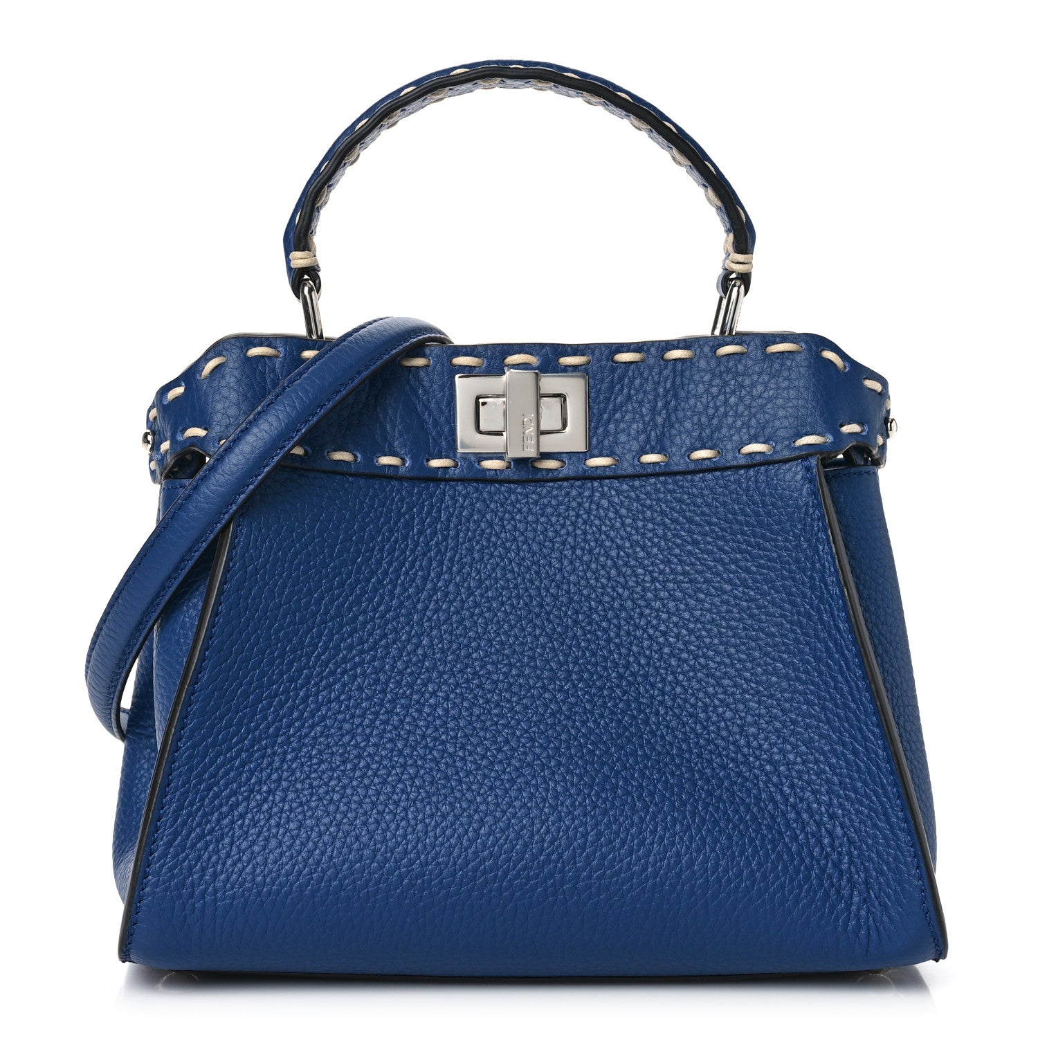 Fendi Vitello Granato Camoscio Selleria Macro Stitchings Mini Peekaboo Iconic Satchel Blue Cyan 1 of 8