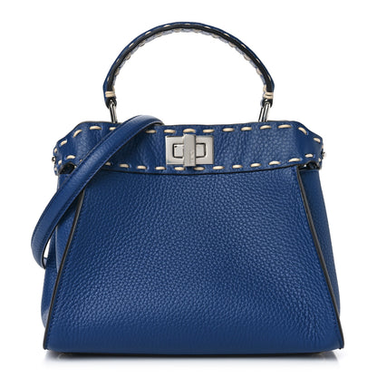 Fendi Vitello Granato Camoscio Selleria Macro Stitchings Mini Peekaboo Iconic Satchel Blue Cyan 1 of 8