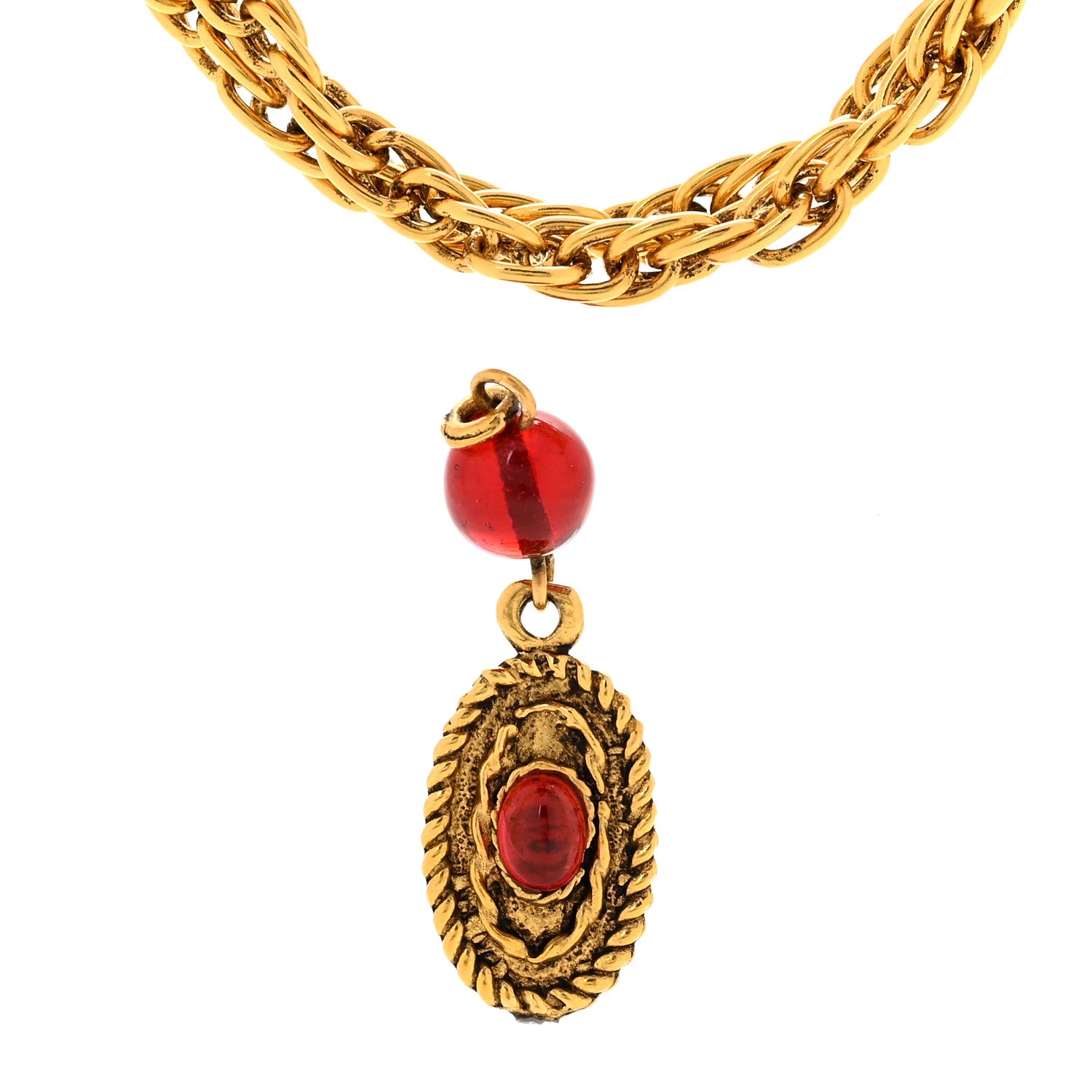 Chanel Gripoix Chicklet Sautoir Necklace Gold Red 4 of 8