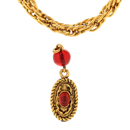 Chanel Gripoix Chicklet Sautoir Necklace Gold Red 4 of 8
