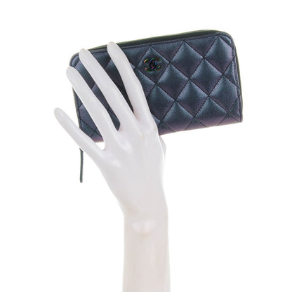 Chanel Iridescent Goatskin Quilted Small Zip Around Wallet Purple 2 of 8