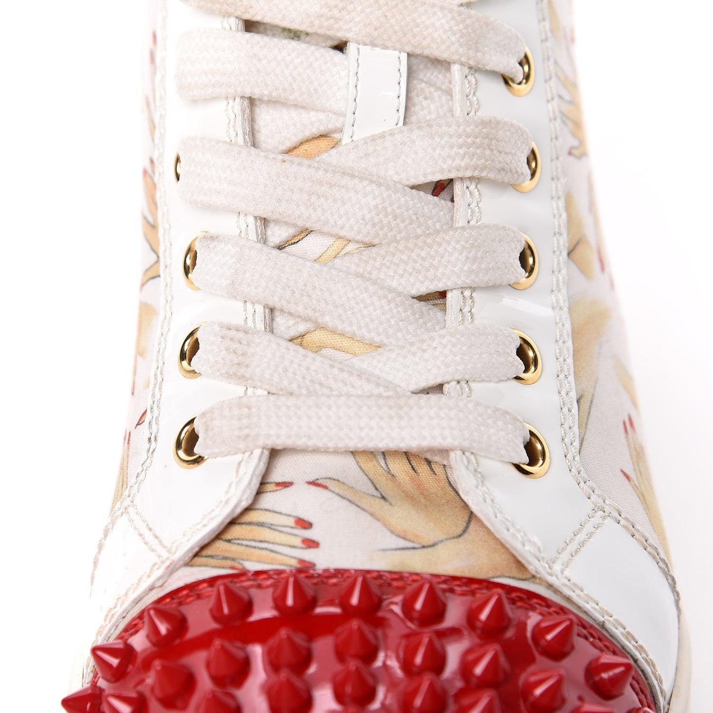 Toile Printed Patent Calfskin Tissu Beauty Spikes Louis Flat Sneakers 38 White