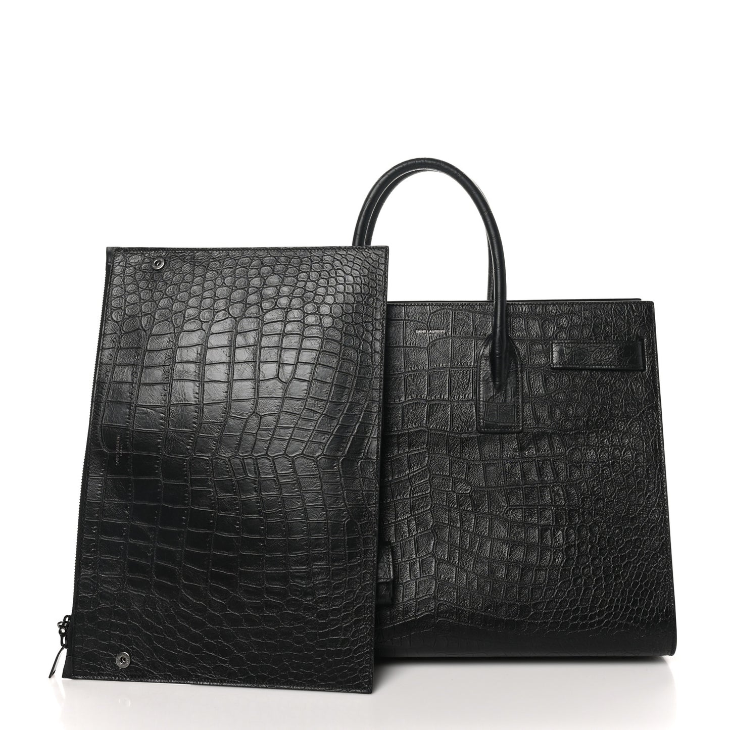 Calfskin Crocodile Embossed Large Sac De Jour Carryall Black