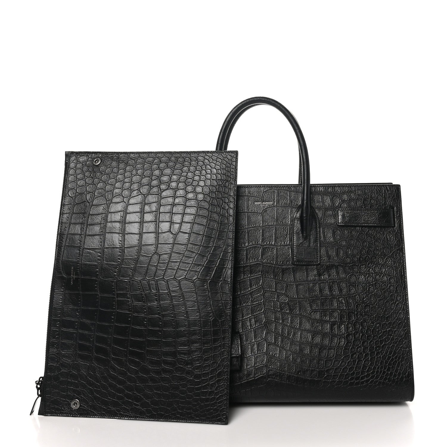 Saint Laurent Calfskin Crocodile Embossed Large Sac De Jour Carryall Black 3 of 10