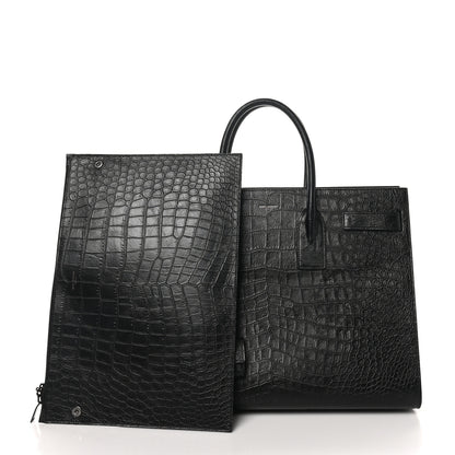 Saint Laurent Calfskin Crocodile Embossed Large Sac De Jour Carryall Black 3 of 10