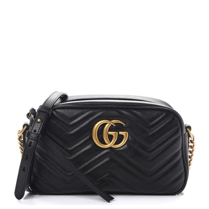Gucci Calfskin Matelasse Small GG Marmont Chain Shoulder Bag Black 1 of 8
