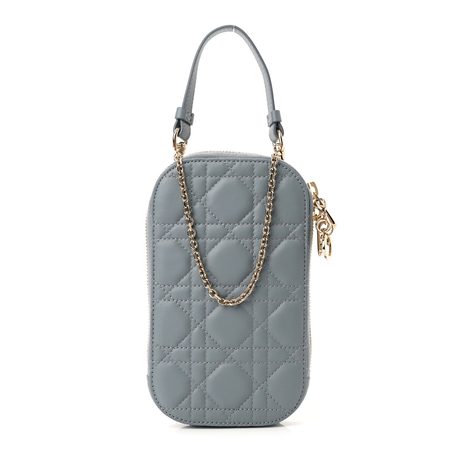 Lambskin Cannage Lady Dior Phone Holder Cloud Blue