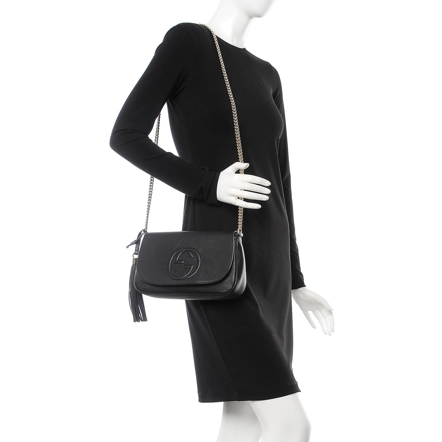 Pebbled Calfskin Medium Soho Flap Crossbody Black