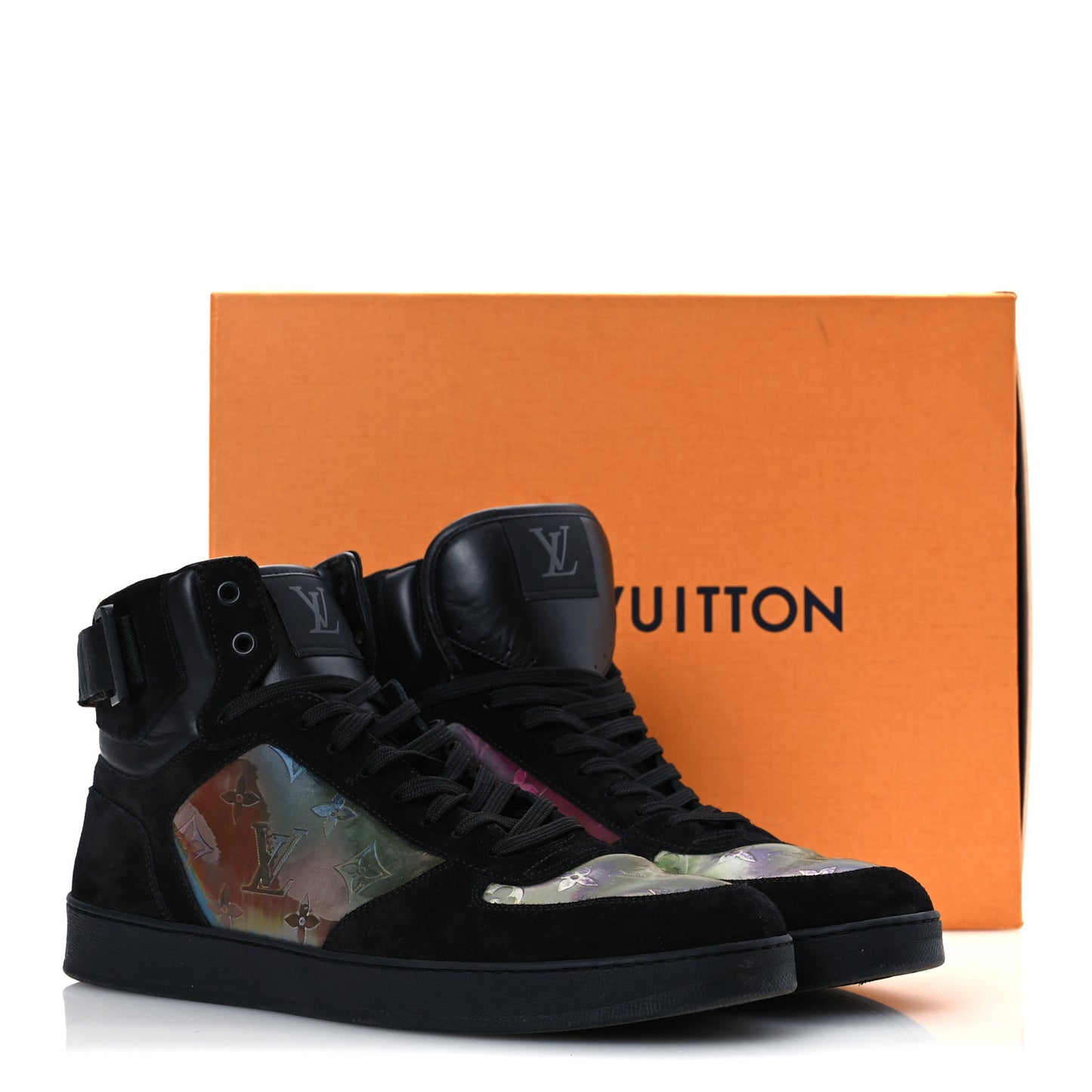 Suede Monogram Mens Rivoli High Top Sneakers 10 Black Multicolor