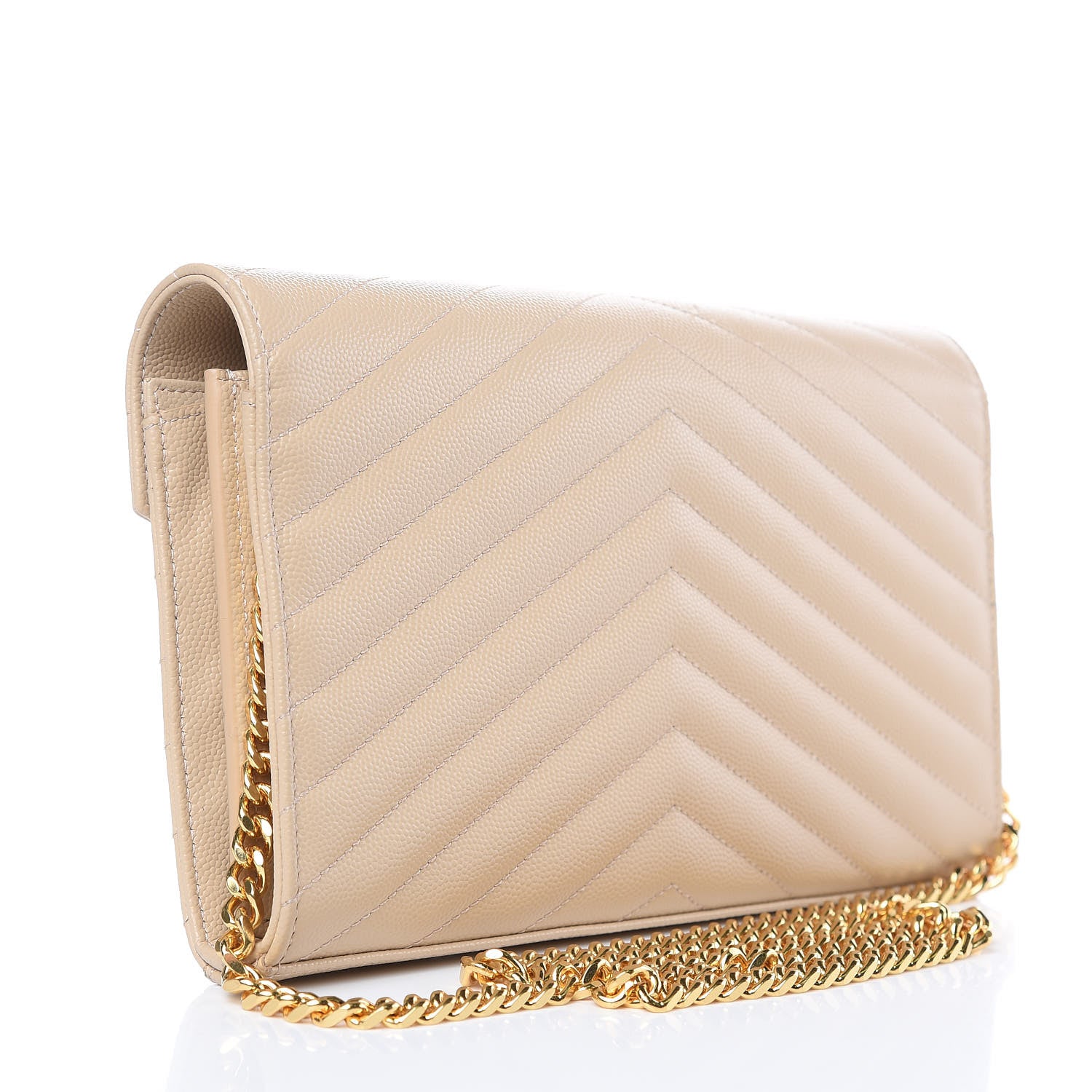 Saint Laurent Grain De Poudre Matelasse Chevron Monogram Chain Wallet Nude Powder 3 of 8