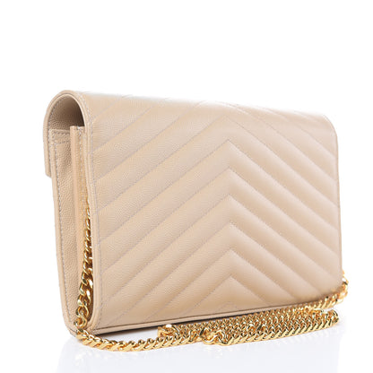 Saint Laurent Grain De Poudre Matelasse Chevron Monogram Chain Wallet Nude Powder 3 of 8