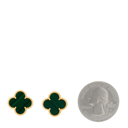 Van Cleef & Arpels 18K Yellow Gold Malachite Vintage Alhambra Earrings 2 of 4