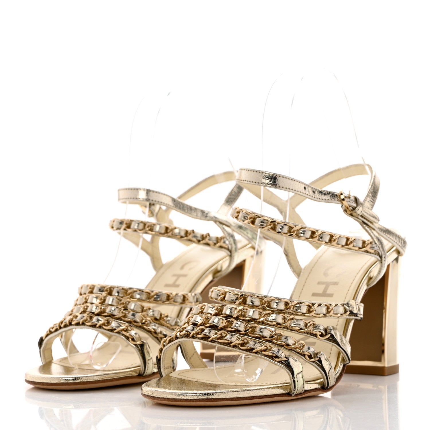 Chanel Lame Goatskin Chain Sandals 37 Gold 3 of 9