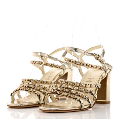 Chanel Lame Goatskin Chain Sandals 37 Gold 3 of 9