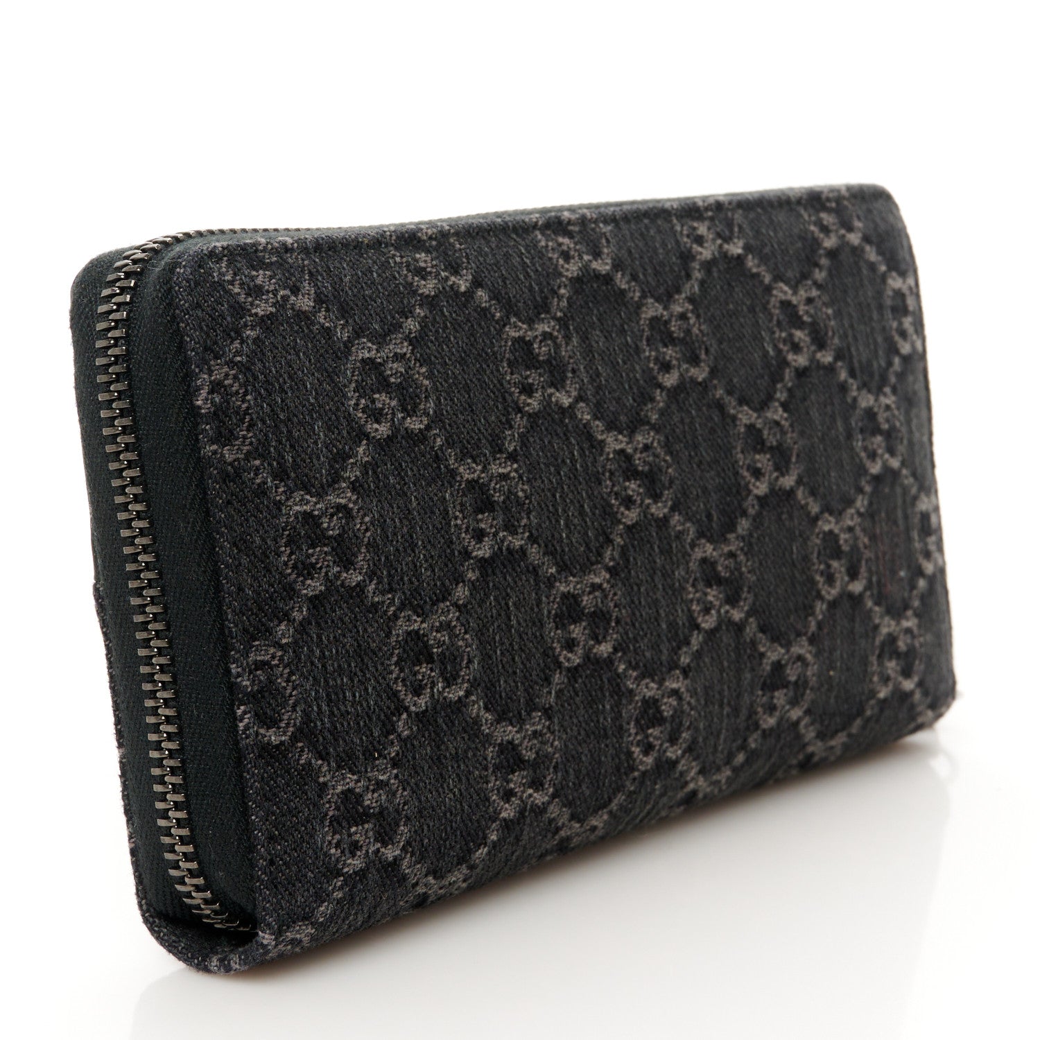 Gucci Calfskin Denim Monogram Marmont Zip Wallet Black 3 of 8
