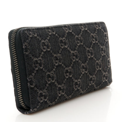 Gucci Calfskin Denim Monogram Marmont Zip Wallet Black 3 of 8