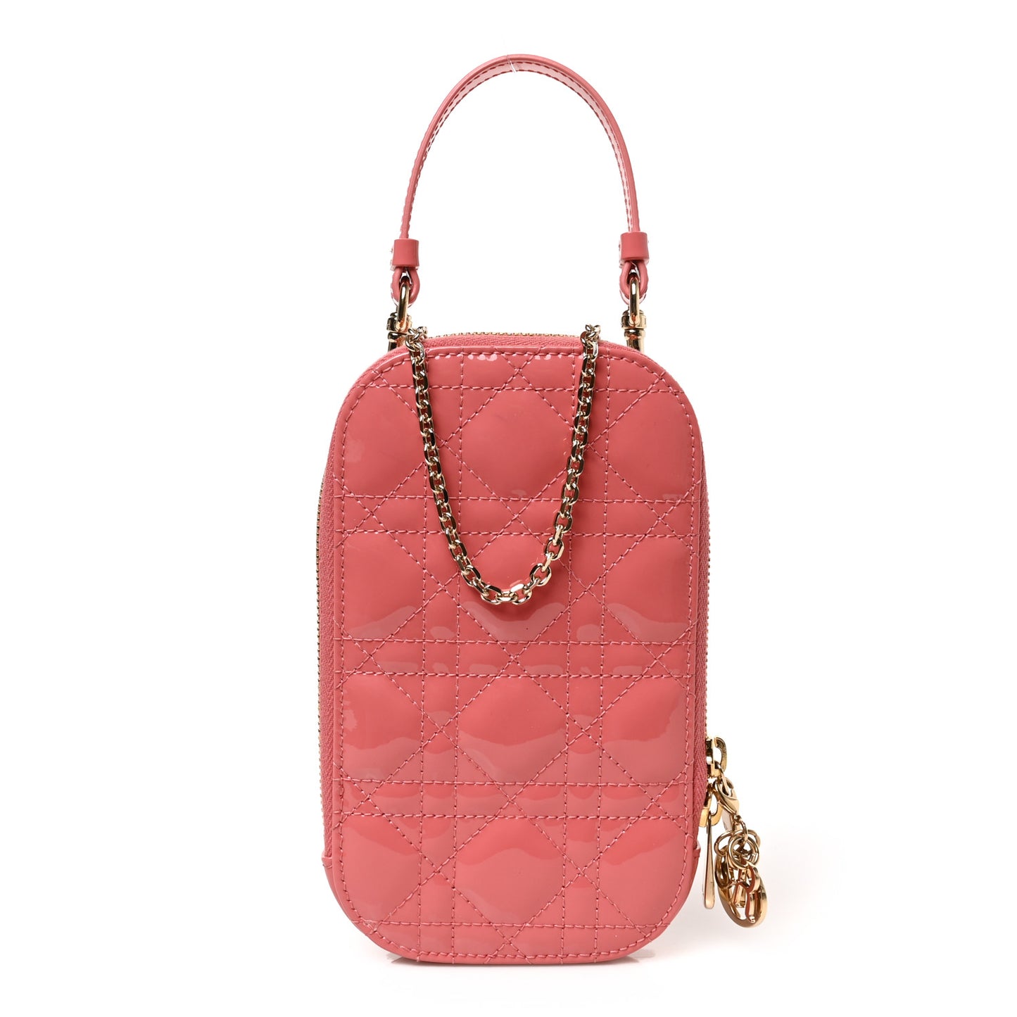 Patent Cannage Lady Dior Phone Holder Pink
