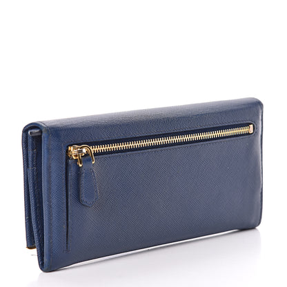 Prada Saffiano Metal Bar Continental Flap Wallet Bleuette 3 of 10