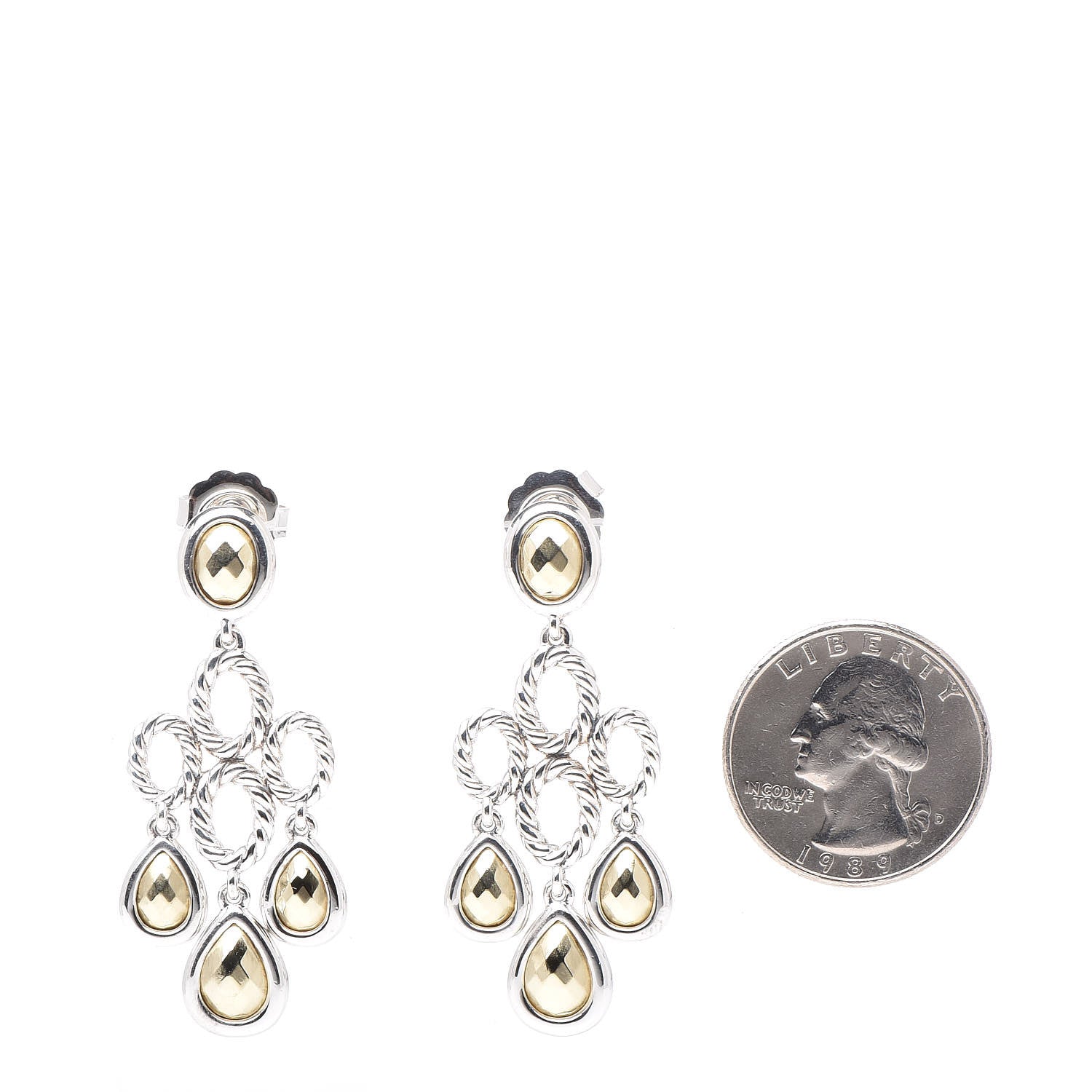 David Yurman Sterling Silver 14K Yellow Gold Chandelier Earrings 2 of 4