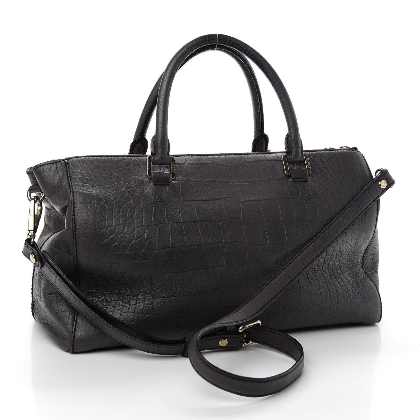 Calfskin Crocodile Embossed Double Zip Tote Bag Grey