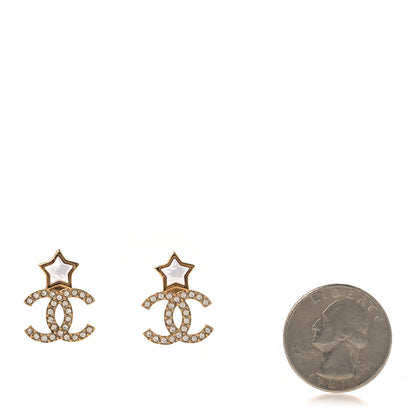 Chanel Metal Crystal Pearl CC Star Earrings Gold Pearly White 2 of 4