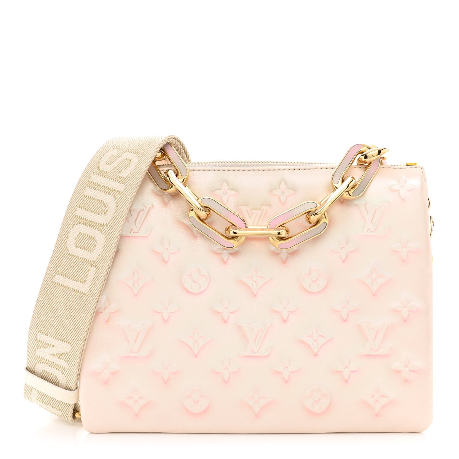 Louis Vuitton Pearlescent Lambskin Embossed Monogram Coussin PM Beige Rose 1 of 13