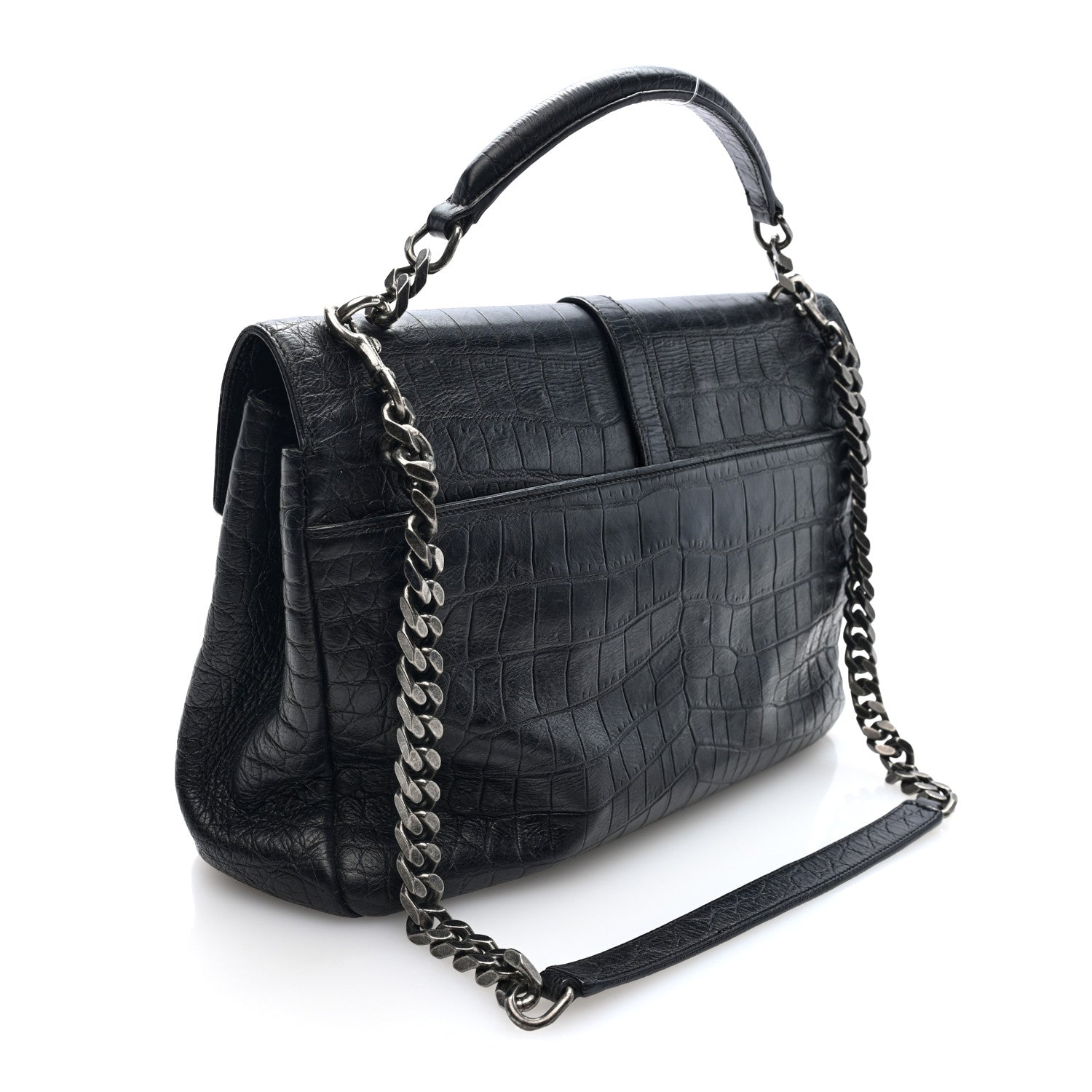 Saint Laurent Calfskin Crocodile Embossed Large College Monogram Satchel Black 2 of 8