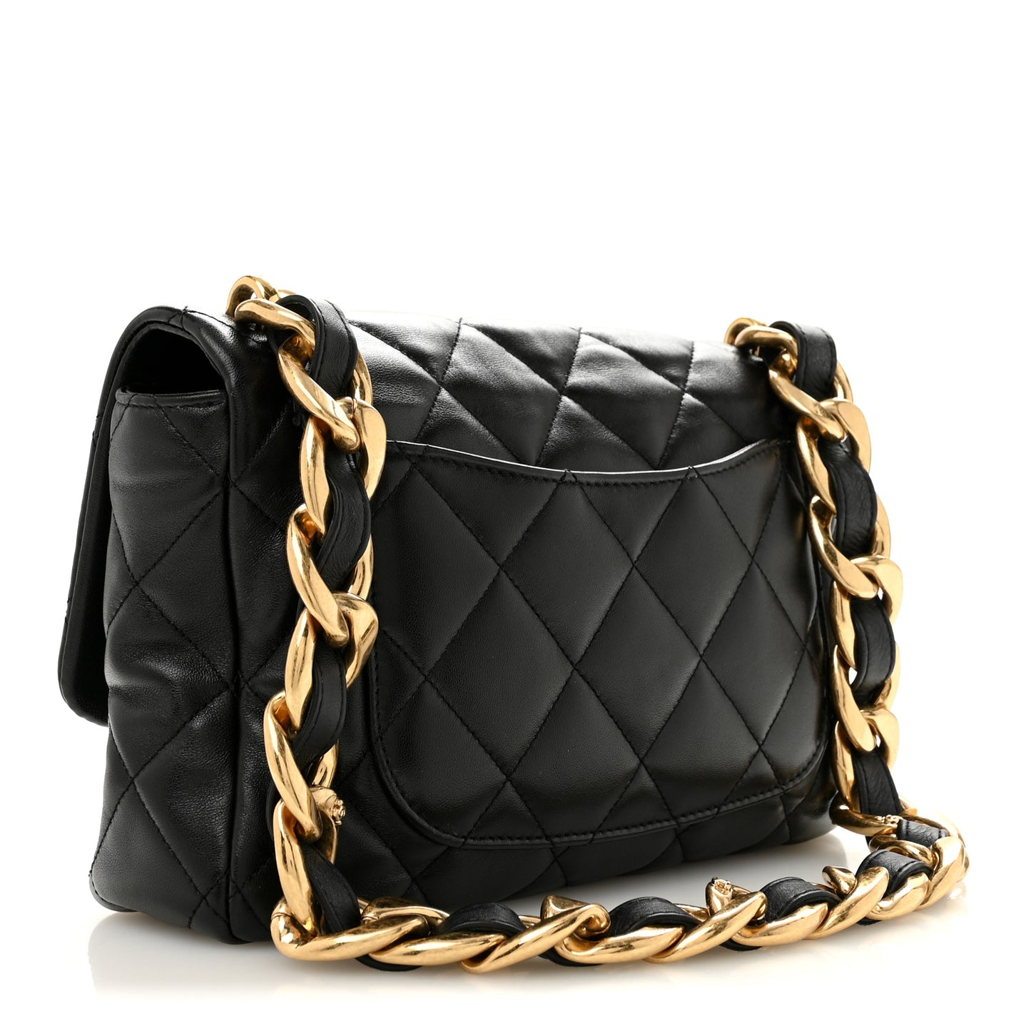 Lambskin Quilted Large CC Funky Town Flap Black