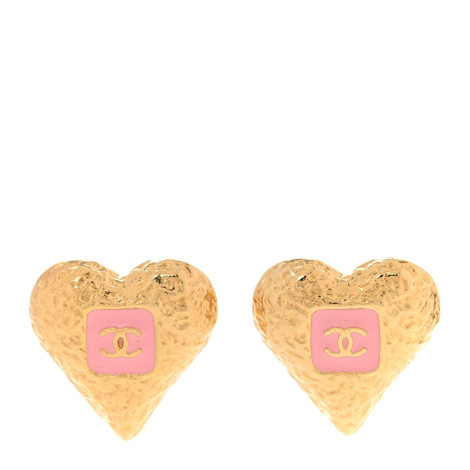 Chanel Metal Resin CC Heart Earrings Gold Pink 1 of 5