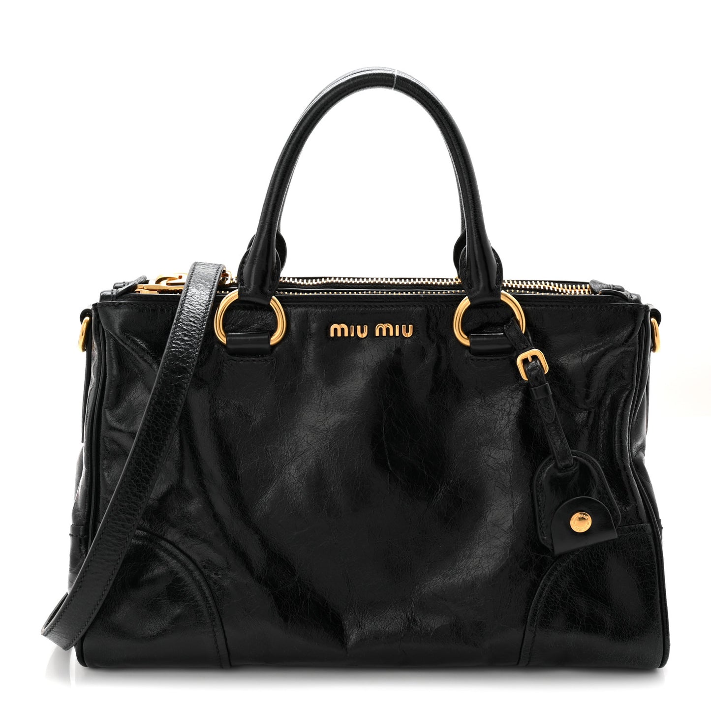 Vitello Shine Top Handle Satchel Black